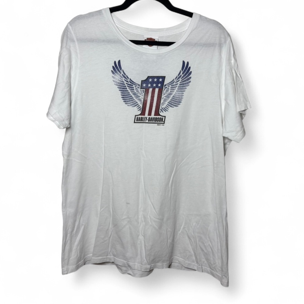 Harley Davidson Women’s 1 Eagle Logo Tee Shirt White Cotton 1X USA Graphic